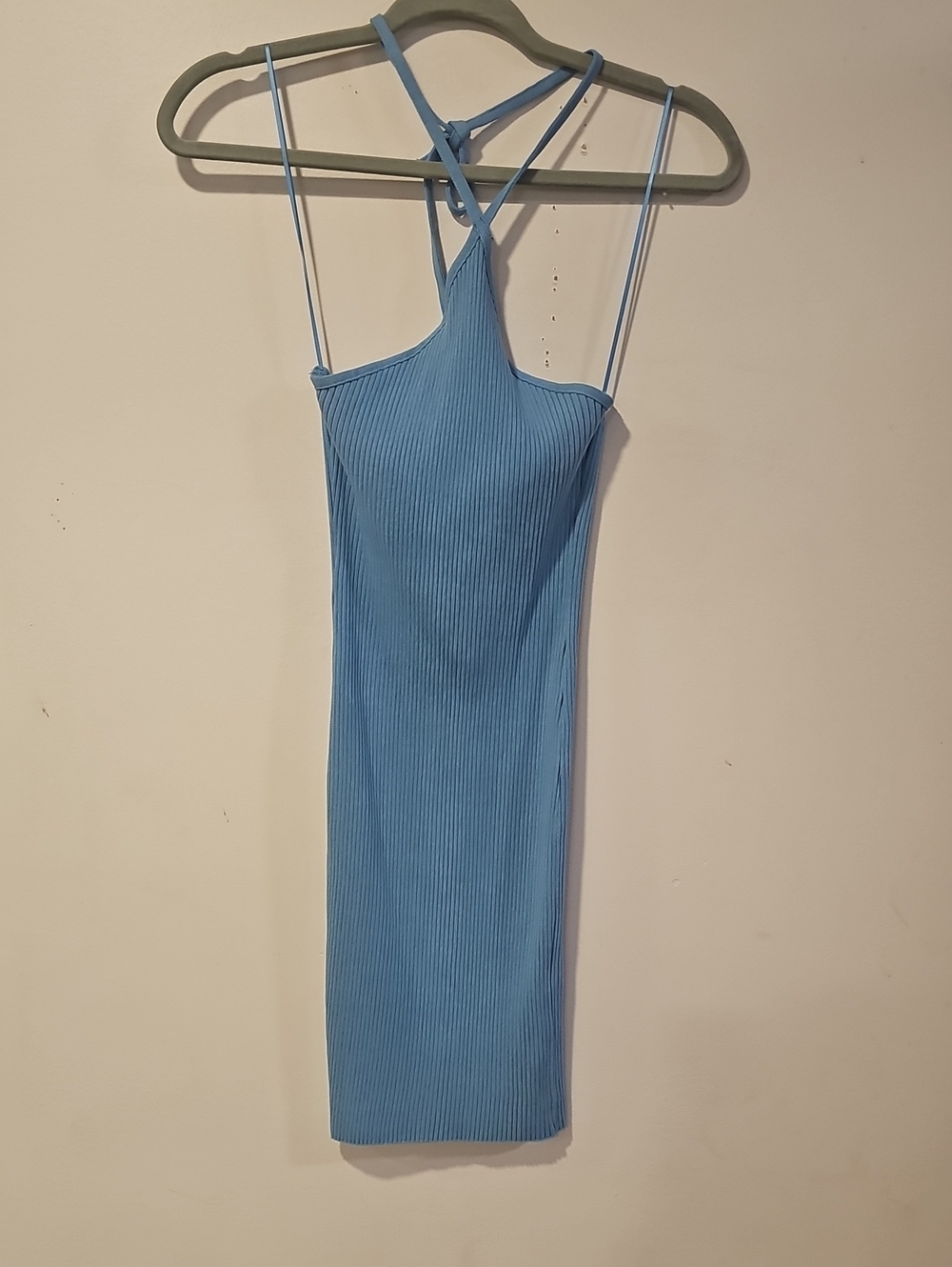 Zara Light Blue Ribbed Strappy Midi Dress